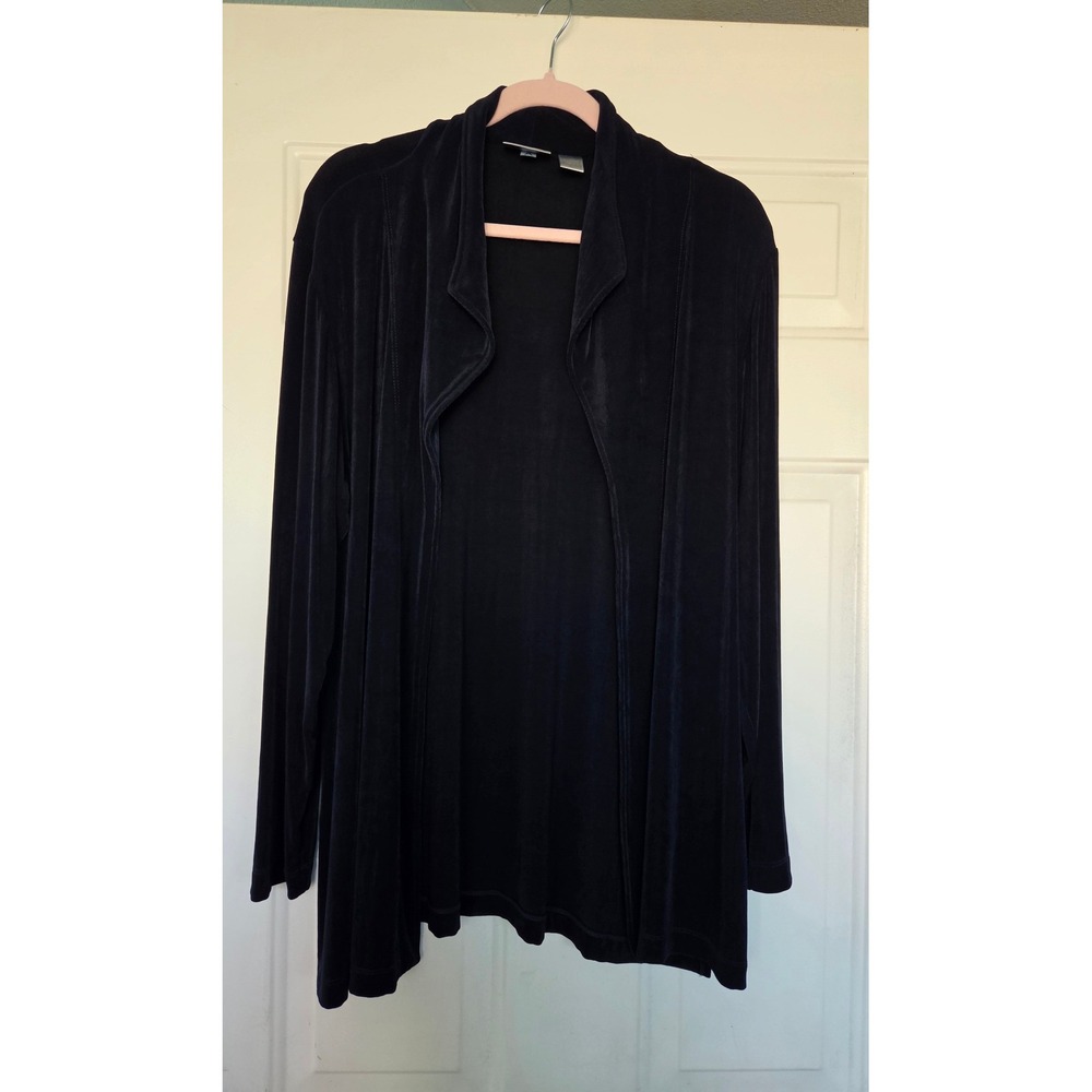 Chicos Travelers Navy Blue Open Front Cardigan Jacket Size 3 Large XL Navy Blue